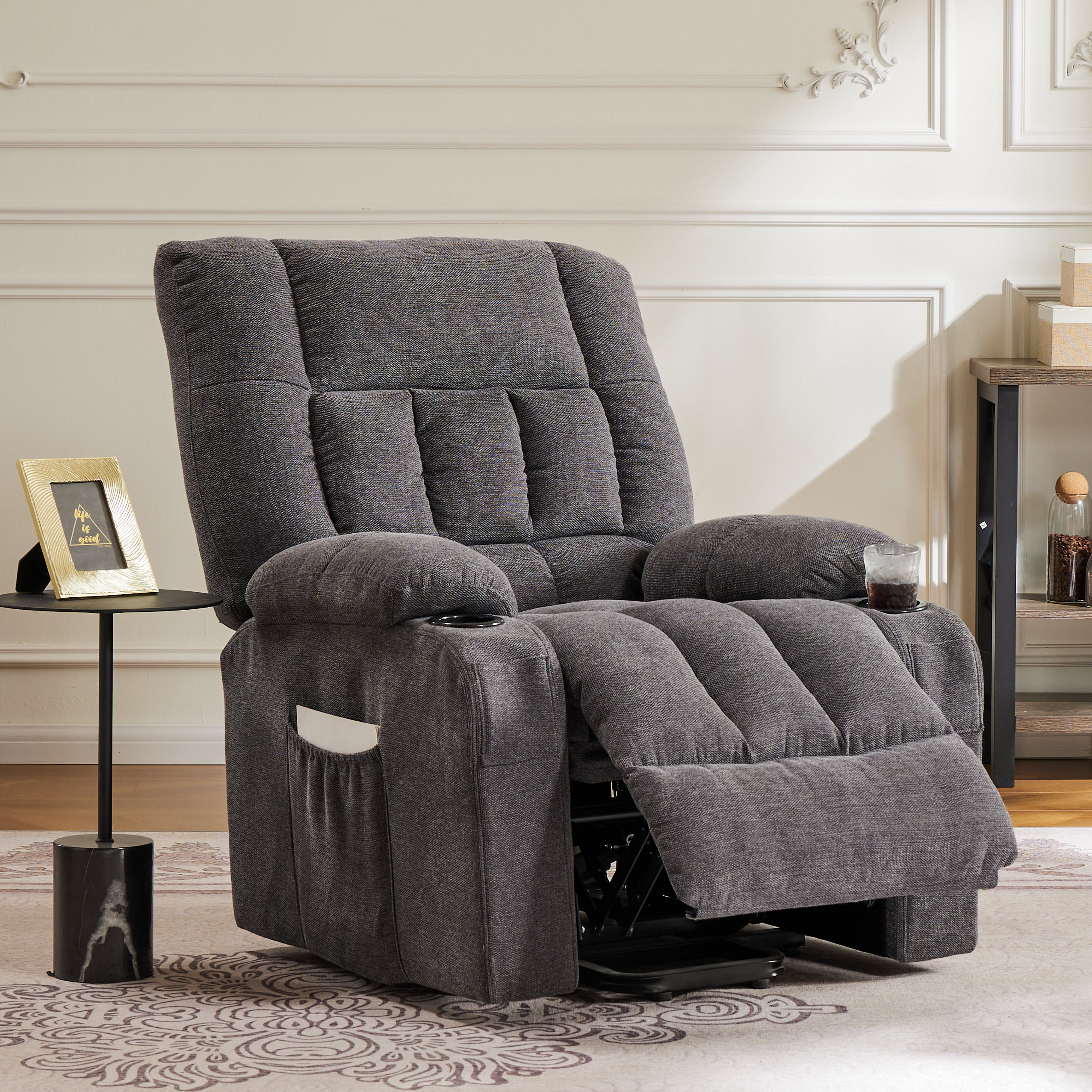 Alcina 30.7 Wide Large Power Lift Assist Chair Infinite Position Heated Massage Electric Recliner with Super Soft Padding Dual Cup Holders Ebern