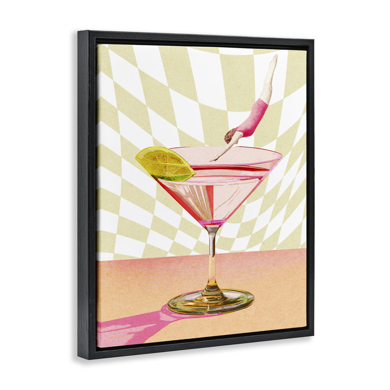  «Diving into Cocktail» par Daphne Polselli, Cadre flottant noir de jais, H 21 po x l 17 po