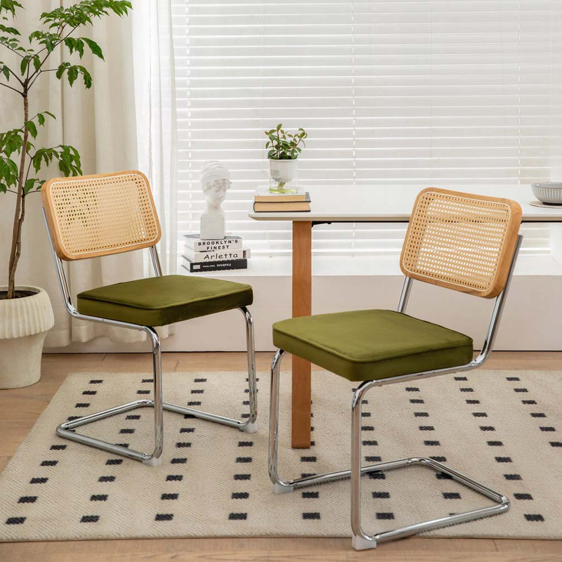 Velvet Side Dining Chairs with Legs, Silver, Olive Green