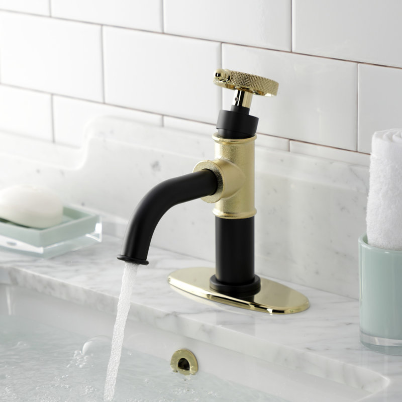 Kingston Brass Webb Single-Handle 1-Hole Deck Mount Bathroom Faucet with Knurled Handle and Push Pop-Up Drain