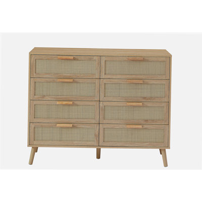 Commode de chambre à coucher, 8 commodes doubles avec tiroirs tissés, garde-robe de chambre d'enfant en bois, salon, entrée et couloir, couleur naturelle