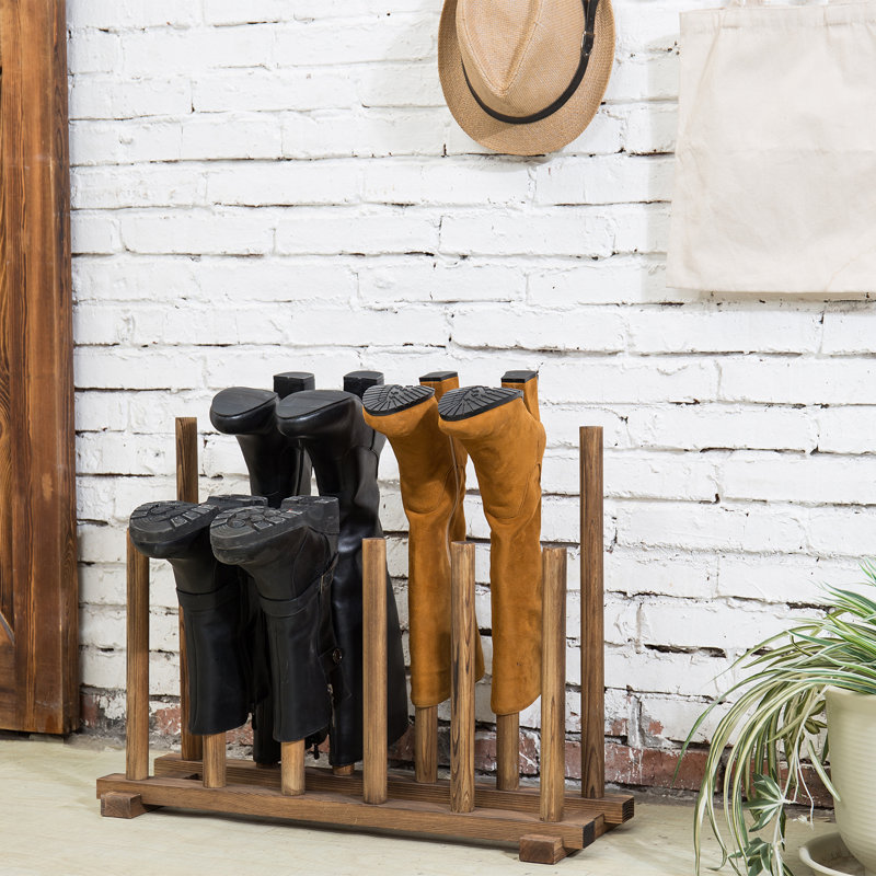 6 Pair Solid Wood Boot Storage, Dark Brown