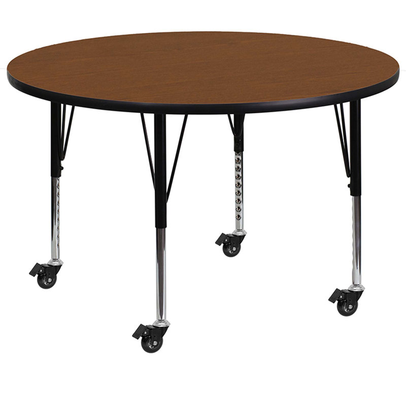 Table ronde mobile en stratifié Goddard, L 60 po x P 60 po x H 22,25 po à 30,37 po, Chêne