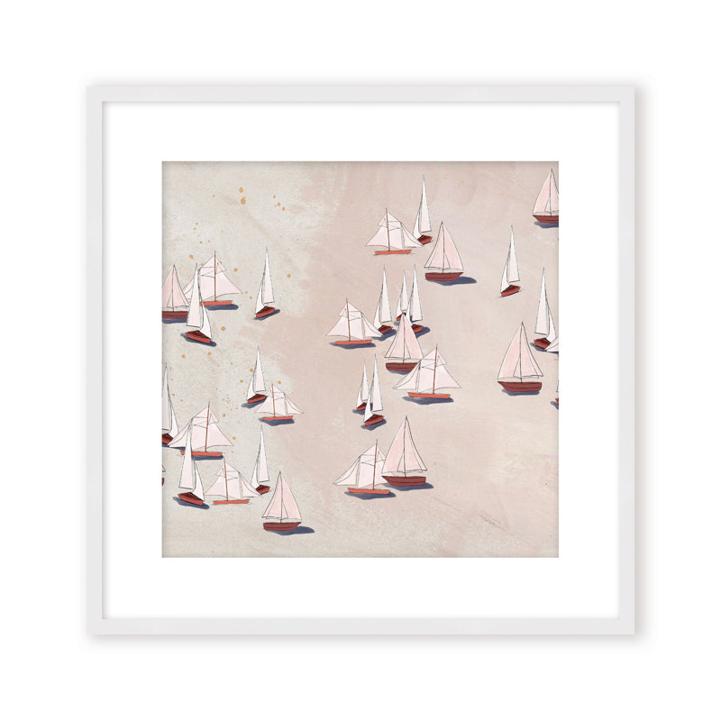 Coastal Retreat Modern Ensemble: Sailboat Odyssey, 24" H x 24" W, Framed Canvas, White