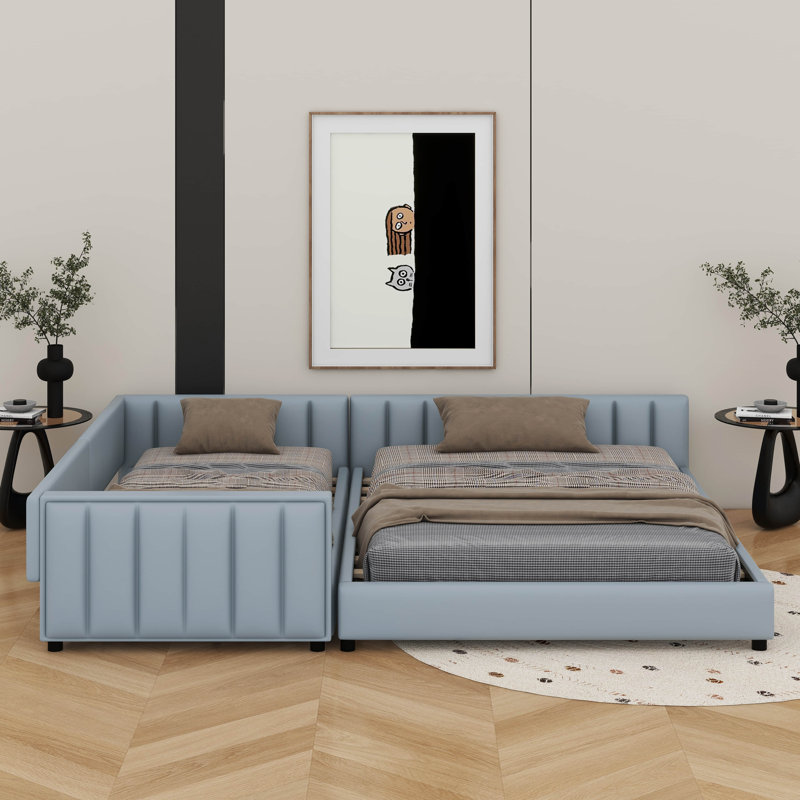 Lit plateforme tapissier grand et simple TG, lit mère et enfant, Gris