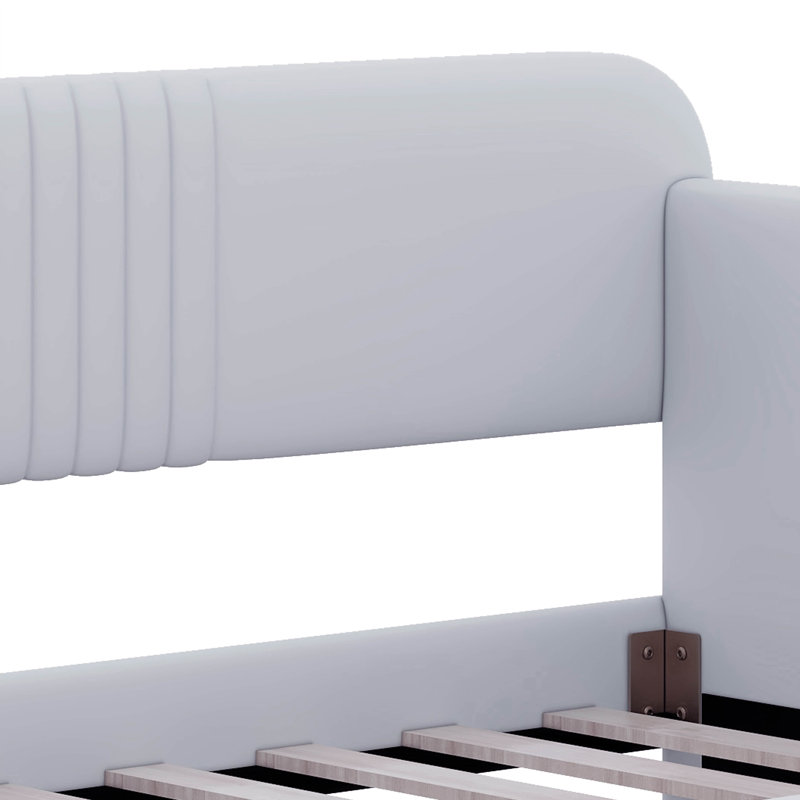 Upholstered Daybed Sofa Bed Twin Size With Trundle Bed And Wood Slat, Light Blue