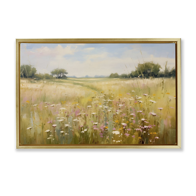  Toile flottante encadrée «Faded Wildflower Field» par LSR Design Studio, H 17 po x l 25 po, Cadre flottant métallique doré