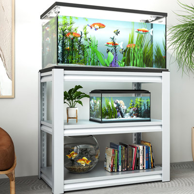 Support d'aquarium de 40 à 50 gallons, support d'aquarium en métal, L 31,5 po x l 18 po x H 34 po, 3 tablettes réglables et coussins de protection du sol, plateforme d'installation sans effort, tablette, solide,