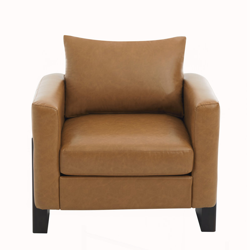 Fauteuil club avec pieds en bois d'hévéa, Brun