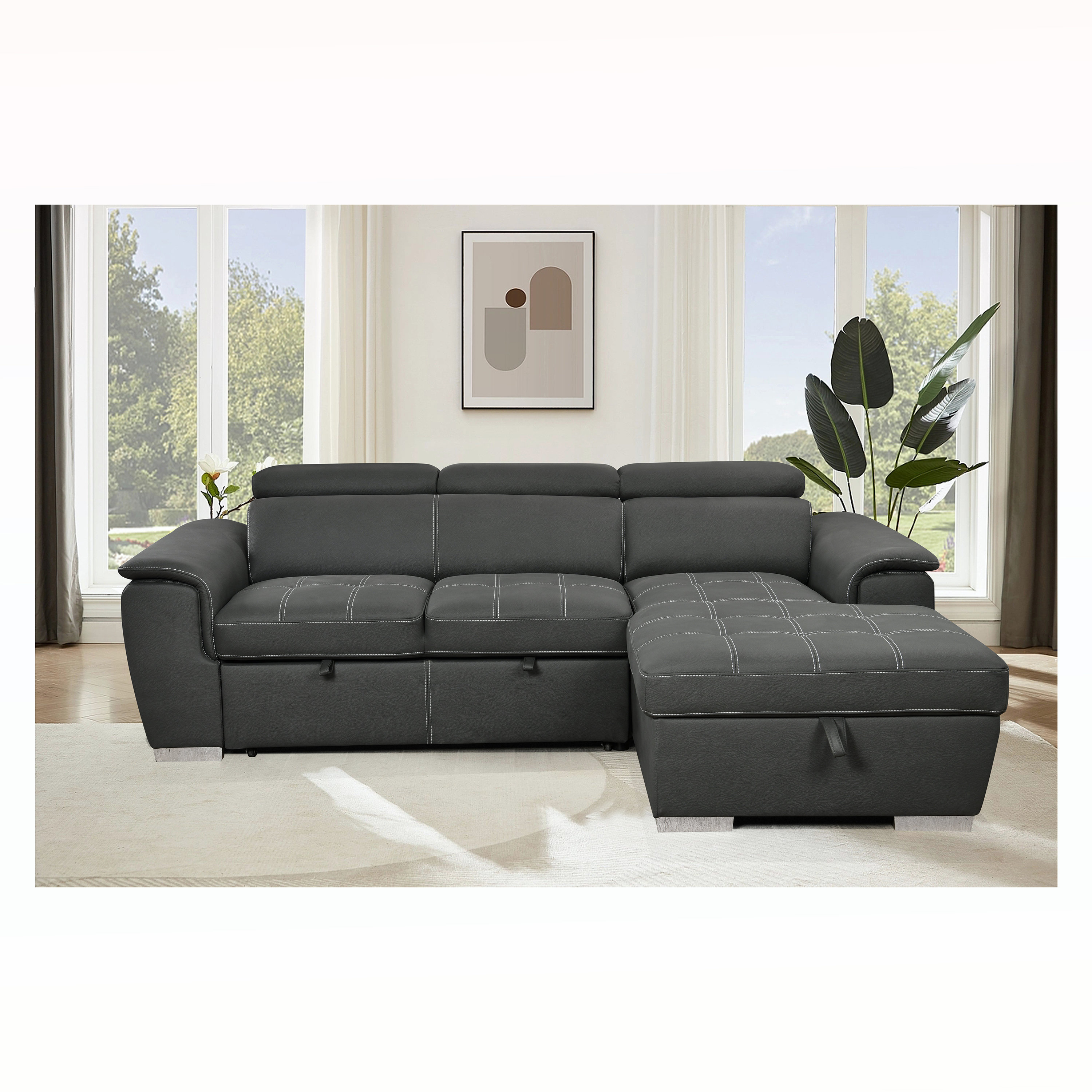 Hokku Designs 97 inch Convertible Sectional Sofa with Storage Chaise ...