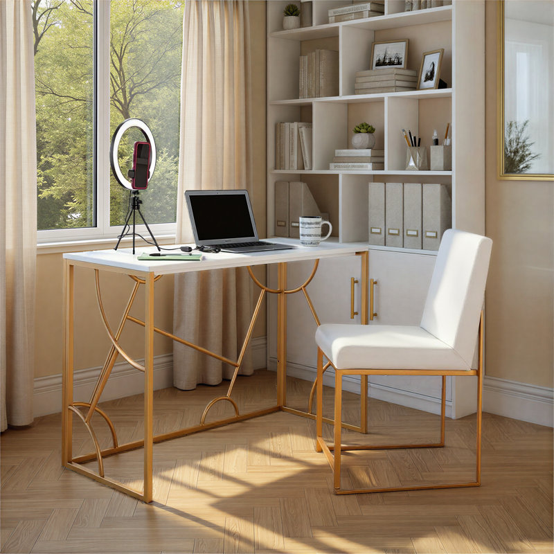 Kinza Metal Base Writing Desk, Whie