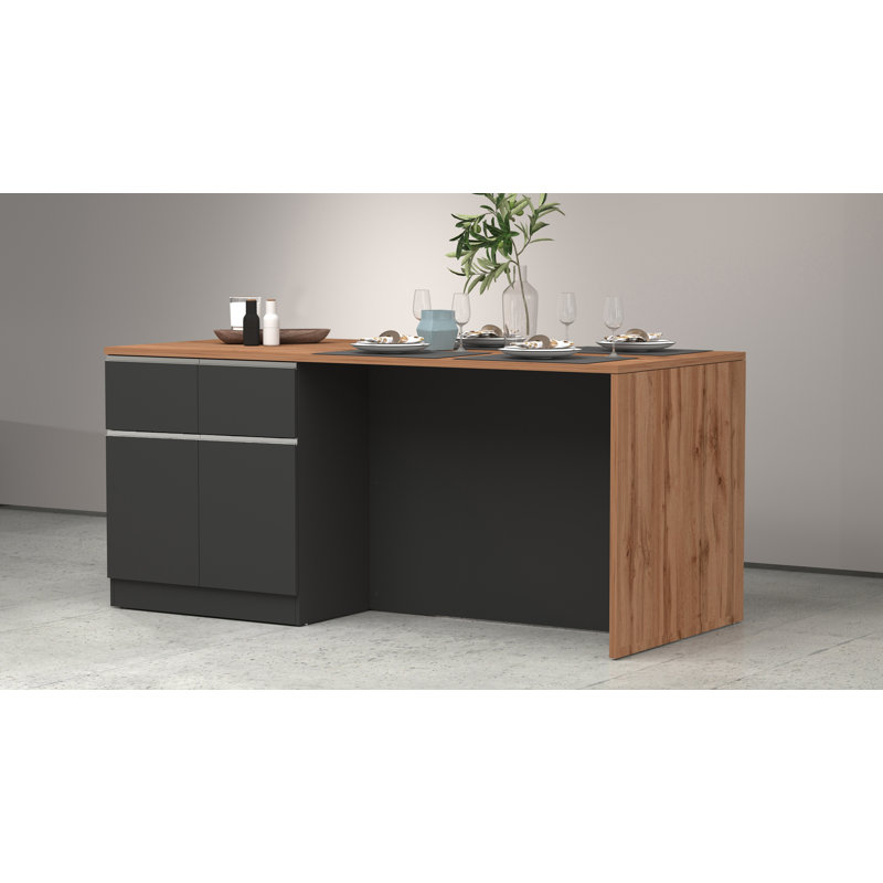 Sadrac Wood Kitchen Island, Anthracite Grey/Oak