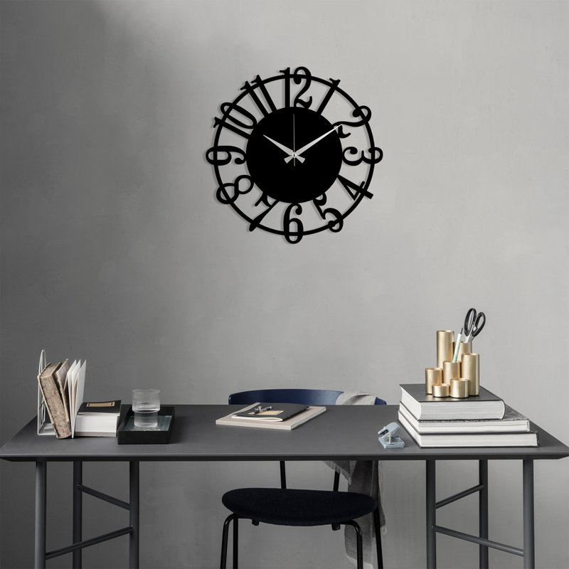 Elegant Decorative Metal Wall Clock, Black, 18.9 x 18.9 inches | 100% Metal Construction, Thickness: 0.06 inches | Silent Mechanism | Perfect for Home or Office Decor, Stylish and Functional Timepiece