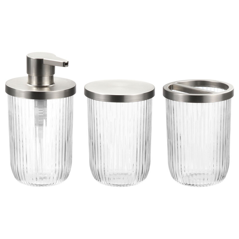 Ensemble d'accessoires de salle de bain en verre cannelé iDesign - transparent / nickel brossé