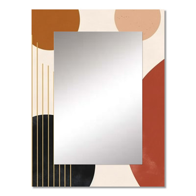 Beige minimal boho pattern 2 - Minimalism Large Mirror, Beige Decorative Wall Mirror, Printed Metal Art