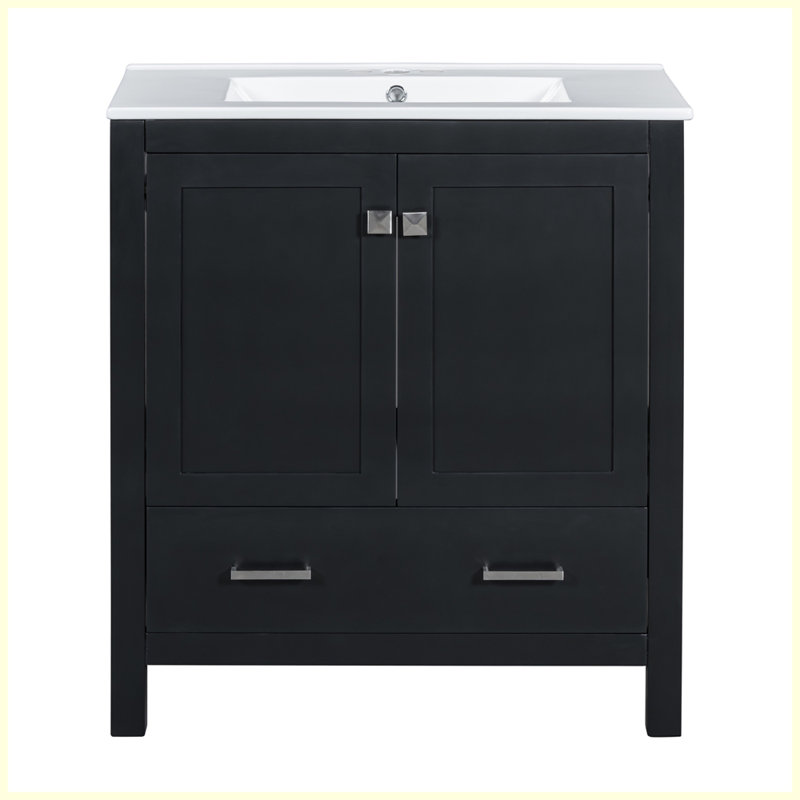 Modern Bathroom Vanity with Single Sink and a Drawer, Noir, noir, noir, noir