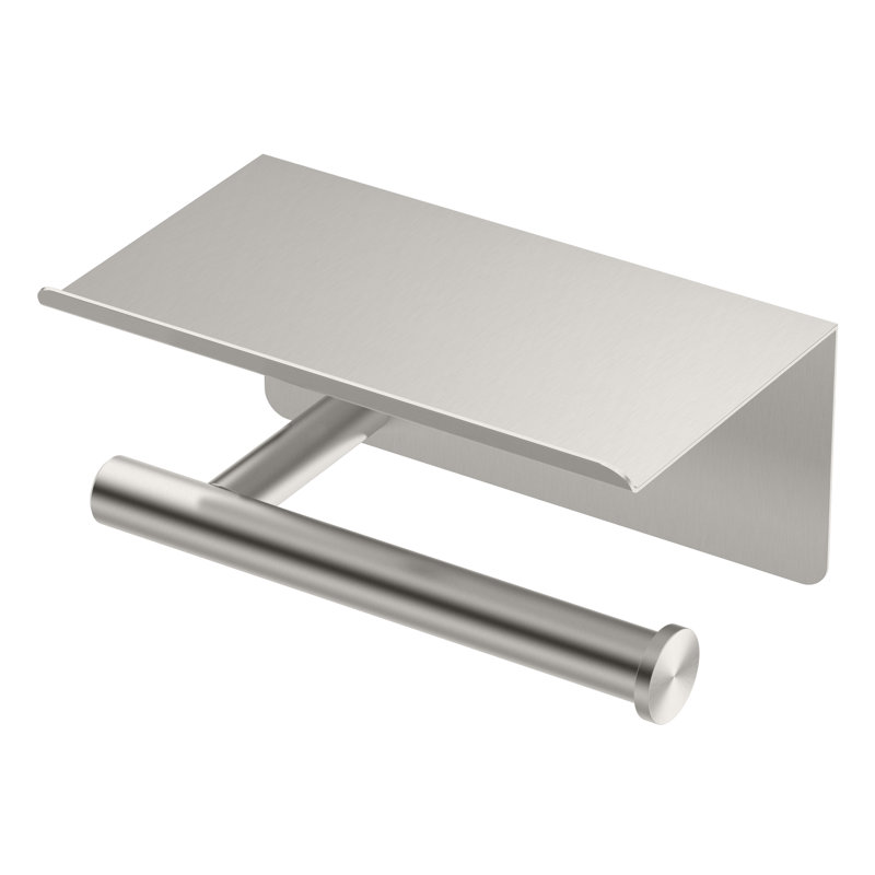 Latitude II Wall Mount Stainless Steel Toilet Paper Holder with Shelf | Single Post Toilet Paper Holder With 7"W Shelf