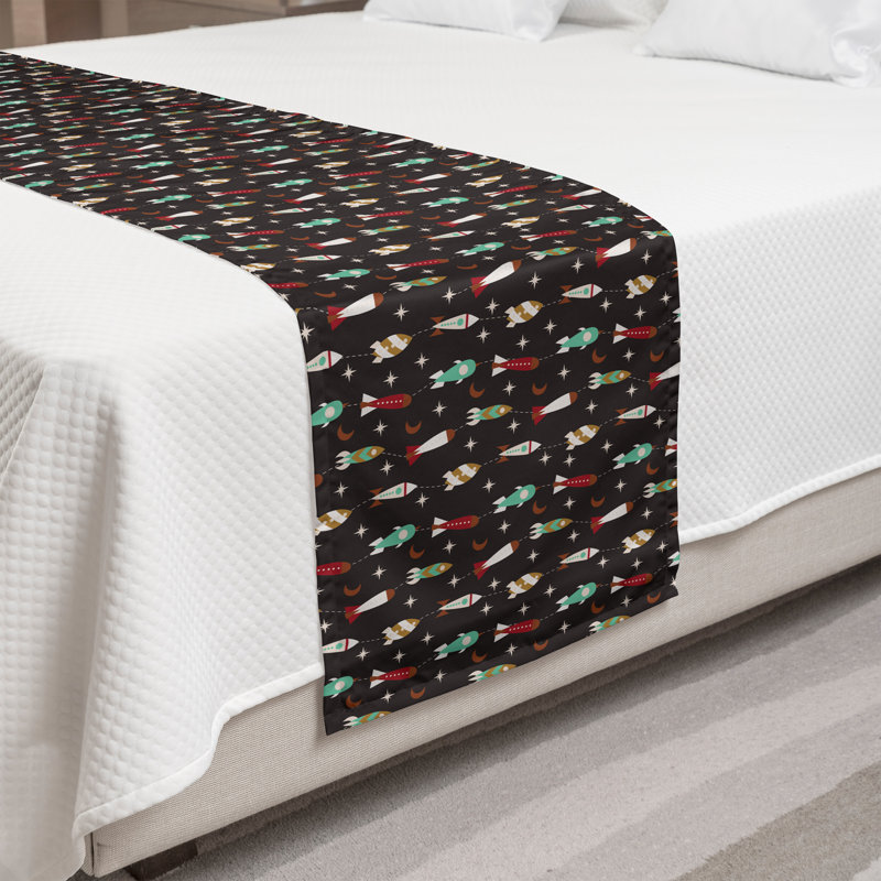 Ambesonne Rockets Bed Runner Space Science Tech Machines Ruby Sea Green, King