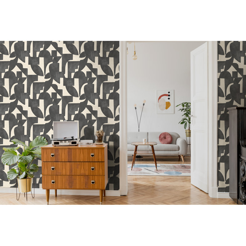 Abstract Angles Cream & Charcoal Non-Woven Wallpaper