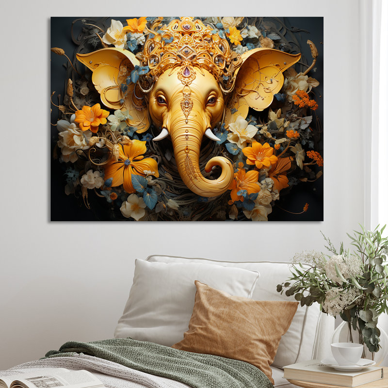 «Hindu Ganesha Elephant God Curmeric Tints» - décoration murale de l'hindouisme, Toile tendue, H 12 po x l 20 po x P 1 po