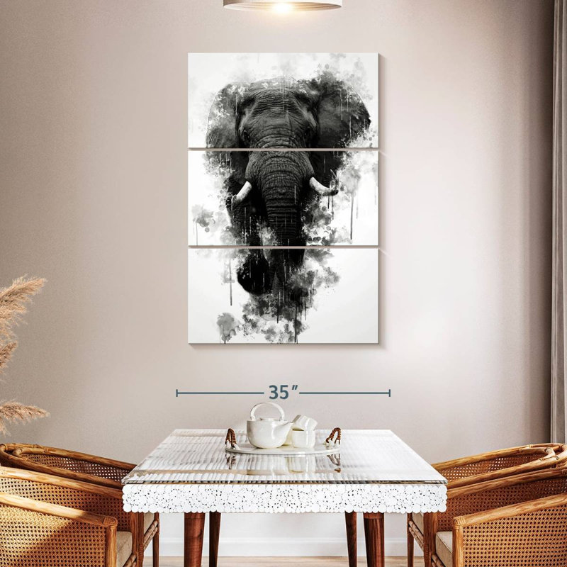Brampt Mighty Elephant Black And White, 32" H x 20" W