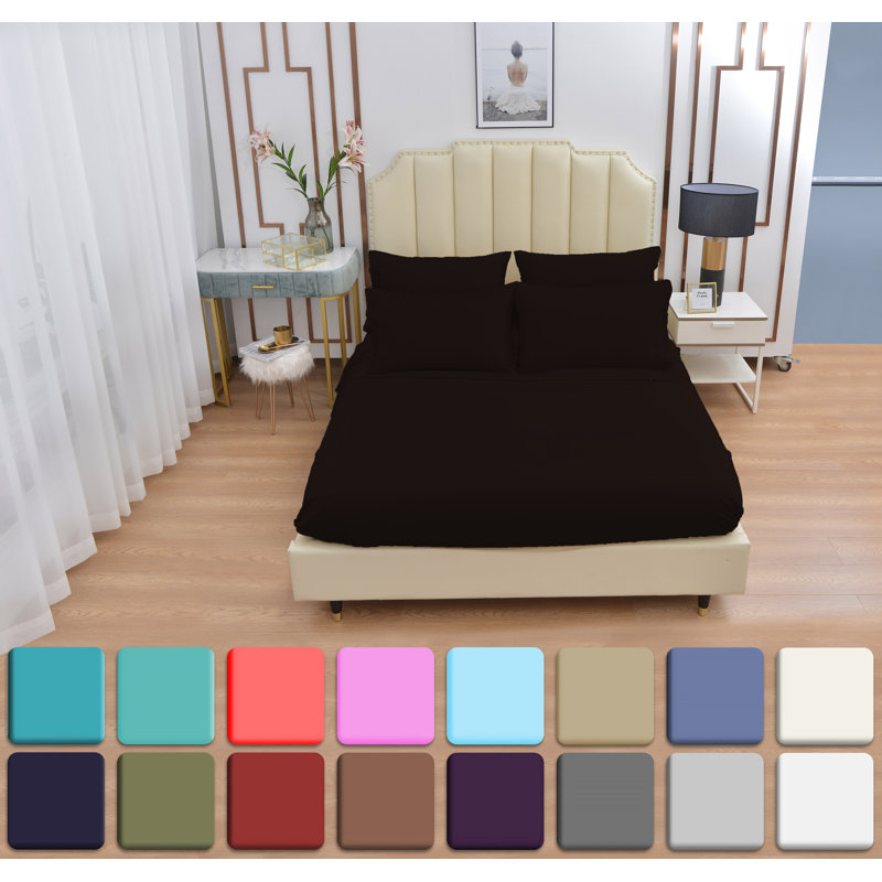 Premium Rayon From Bamboo 6 Pc Sheet Set With Deep Pockets, Cooling, Coffee, Split King Sheet Set with 4 Pillowcases