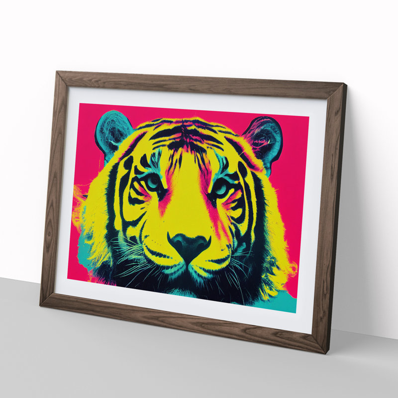Colourful Tiger Vol.5 Abstract - Single Picture Frame Print, Walnut Framed, 25cm H x 34cm W x 2cm D