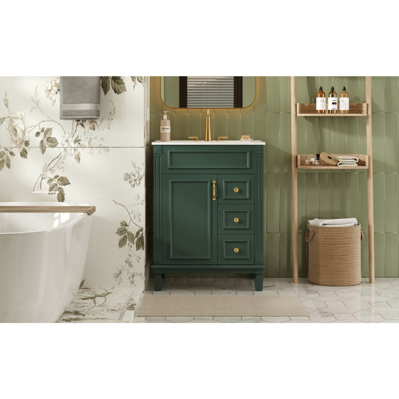 Meuble-lavabo 24 po avec lavabo en céramique, Vert, 24"
