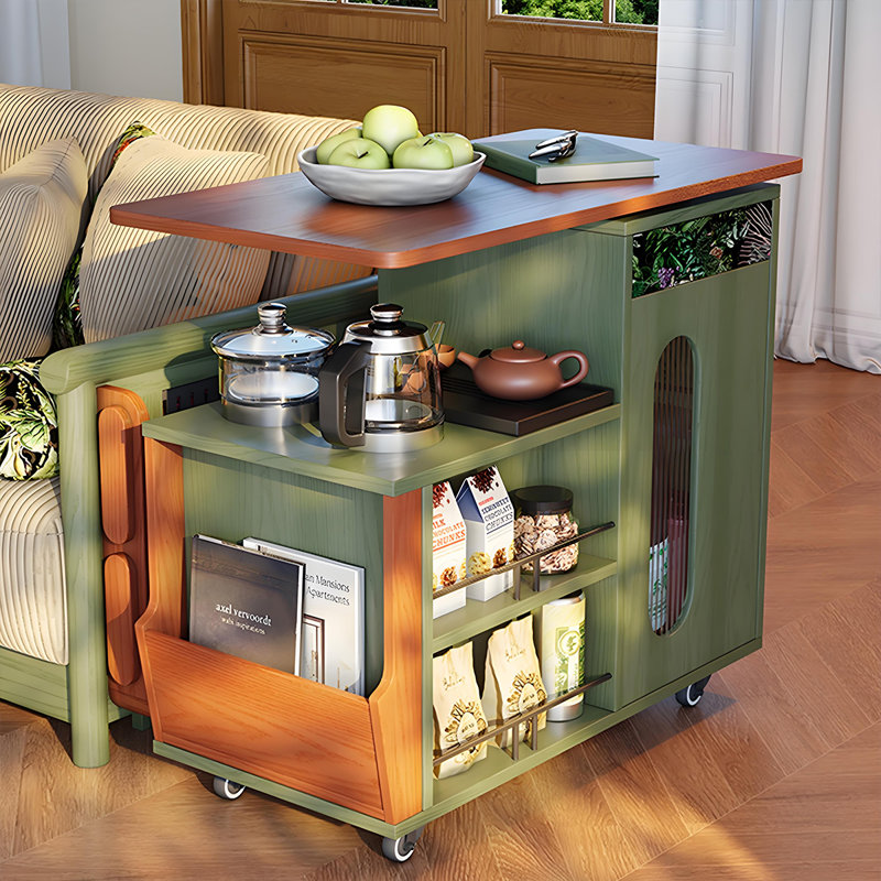 34.65"Green Solid Wood Mobile Coffee Table
