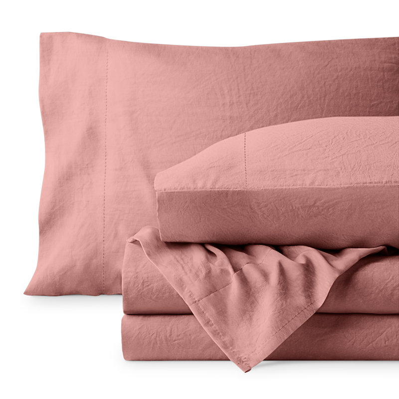 Washed Ultra-soft Microfiber Sheet Set, Queen Sheet Set with 2 Pillowcases, Dusty Rose