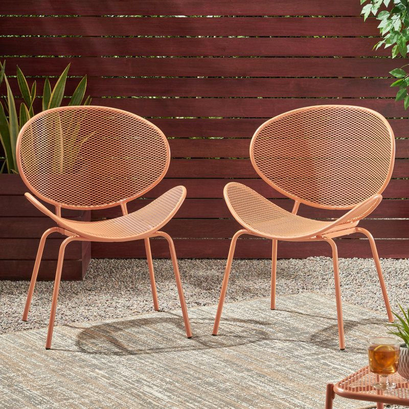 Paire de chaises rétro (2 pièces), 62,7 cm (l) x 85,8 cm (h), orange, revêtement en poudre. 2 chaises d'extérieur, 63 cm (p), structure en métal.