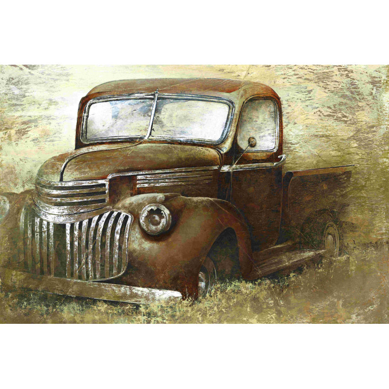 Vieux camion cassé - peinture sur toile tendue, H 8 po x l 12 po