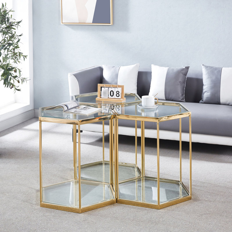 Table de bout en verre avec plateau en acier inoxydable doré - augmente le rangement, facile à nettoyer et à installer rapidement