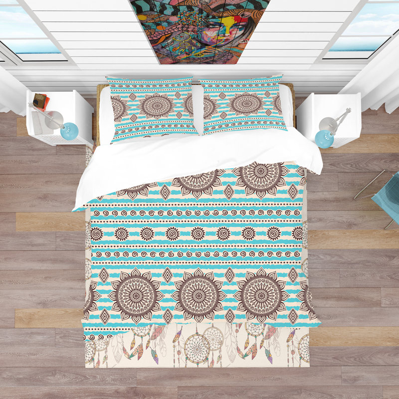 Ensemble de housse de couette bohème et éclectique, Housse de couette très grand + 2 taies décoratives