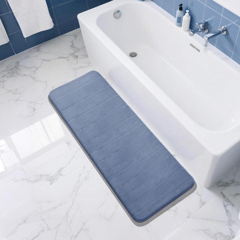 Tapis de bain en mousse viscoélastique lavable à la machine, 55 po x 24 po, Bleu denim