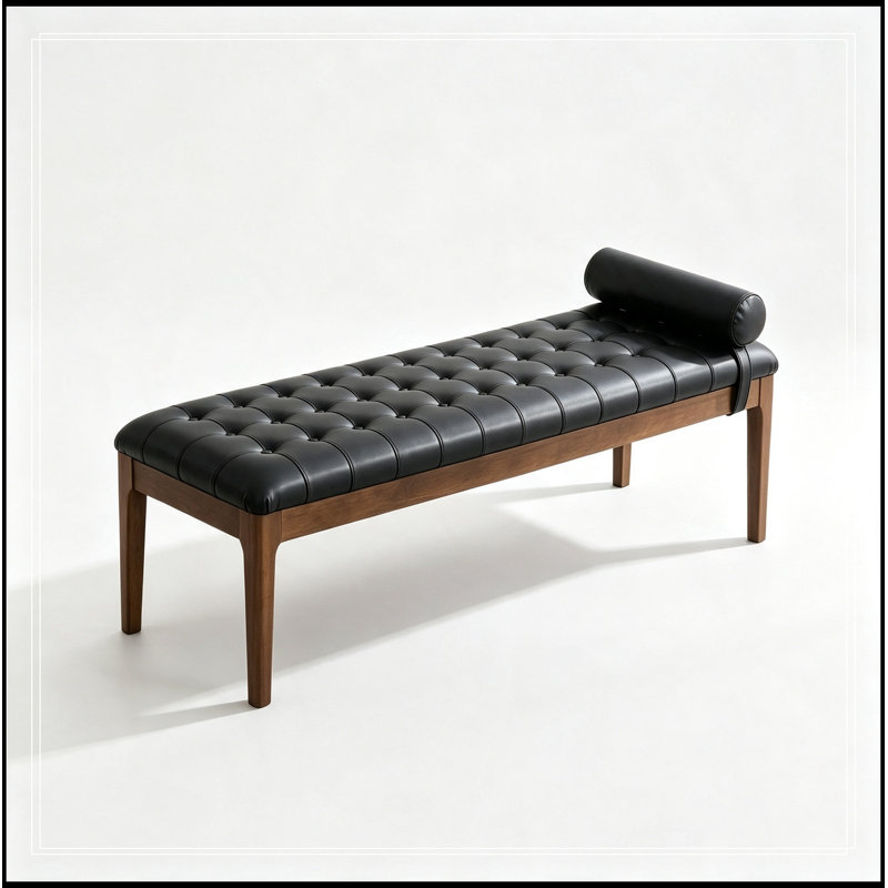 Fauteuil rembourré avec appui-tête et siège capitonné, Noir