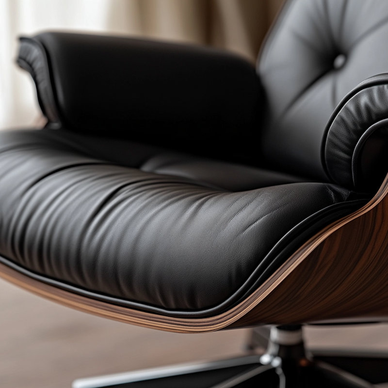 Méridienne rembourrée en cuir de polyuréthane de style Mid-Century avec repose-pieds, structure en bois massif, base en alliage d'aluminium robuste pour le bureau à domicile et le salon