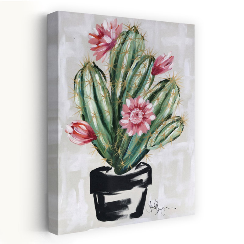 Blooming Cactus Abstract Contemporary Cactus Landscape Nature Art, 36" H x 24" W
