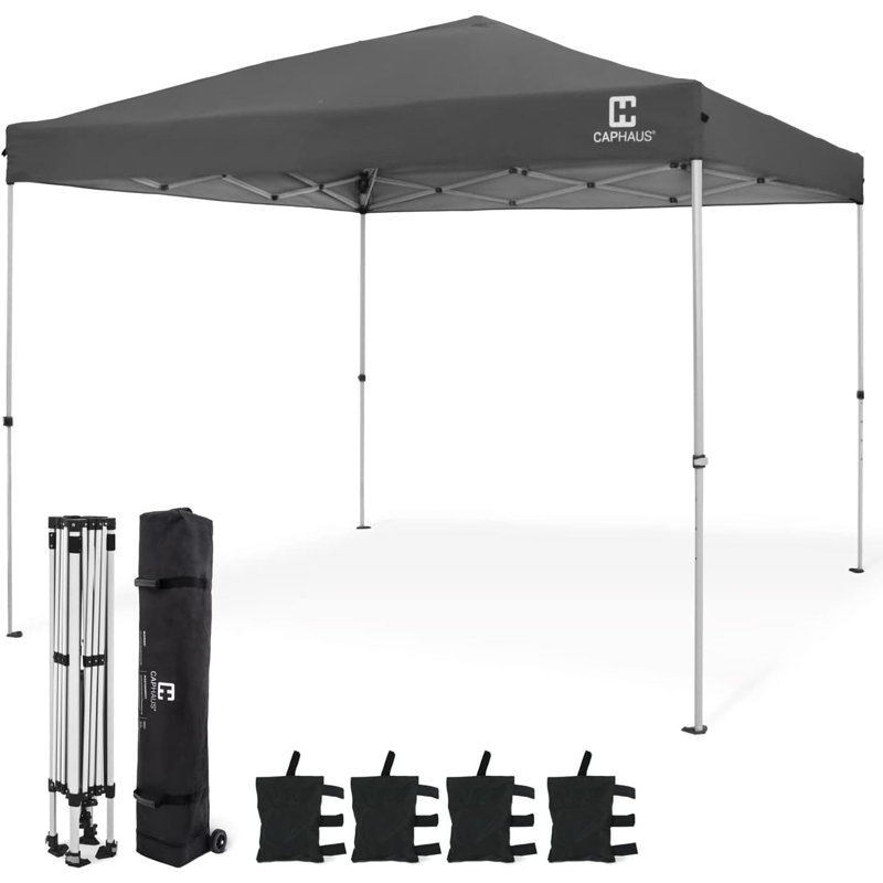 Dark Grey 10ft x 10ft Adjustable Pop-Up Canopy Tent with Steel Frame