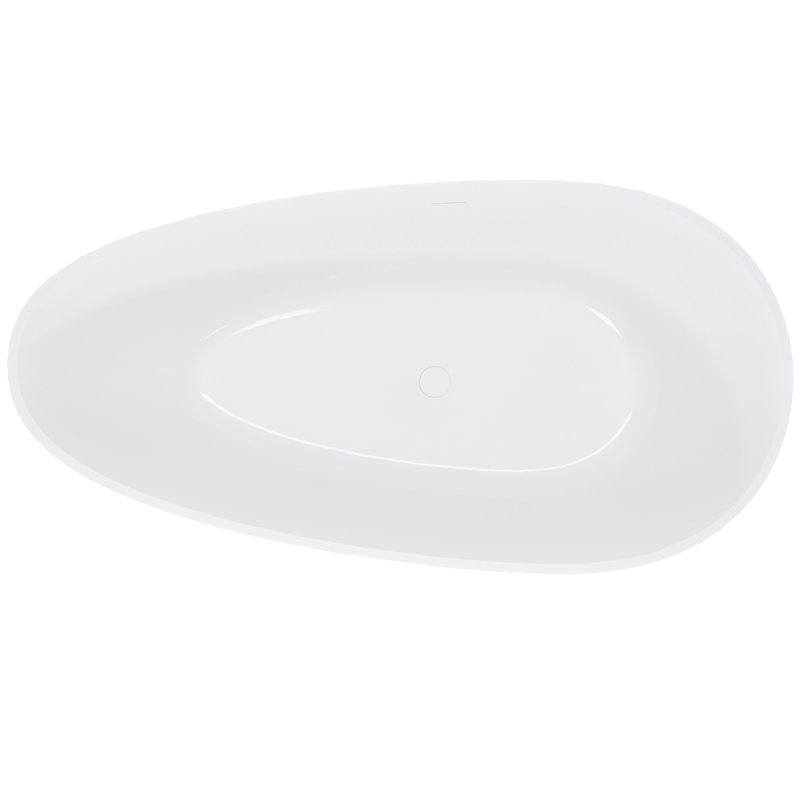 59" Freestanding Solid Surface Soaking Bathtub In Glossy White, Wide Sitting Area For Relaxation, Copper Drain System, Good Thermal Insulating Property White Made From Surface, Spa - Like Bathing