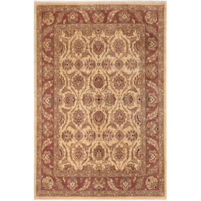 Tapis beige / brun en laine noué à la main à motif floral 8 pi 1 po x 9 pi 9 po Floral