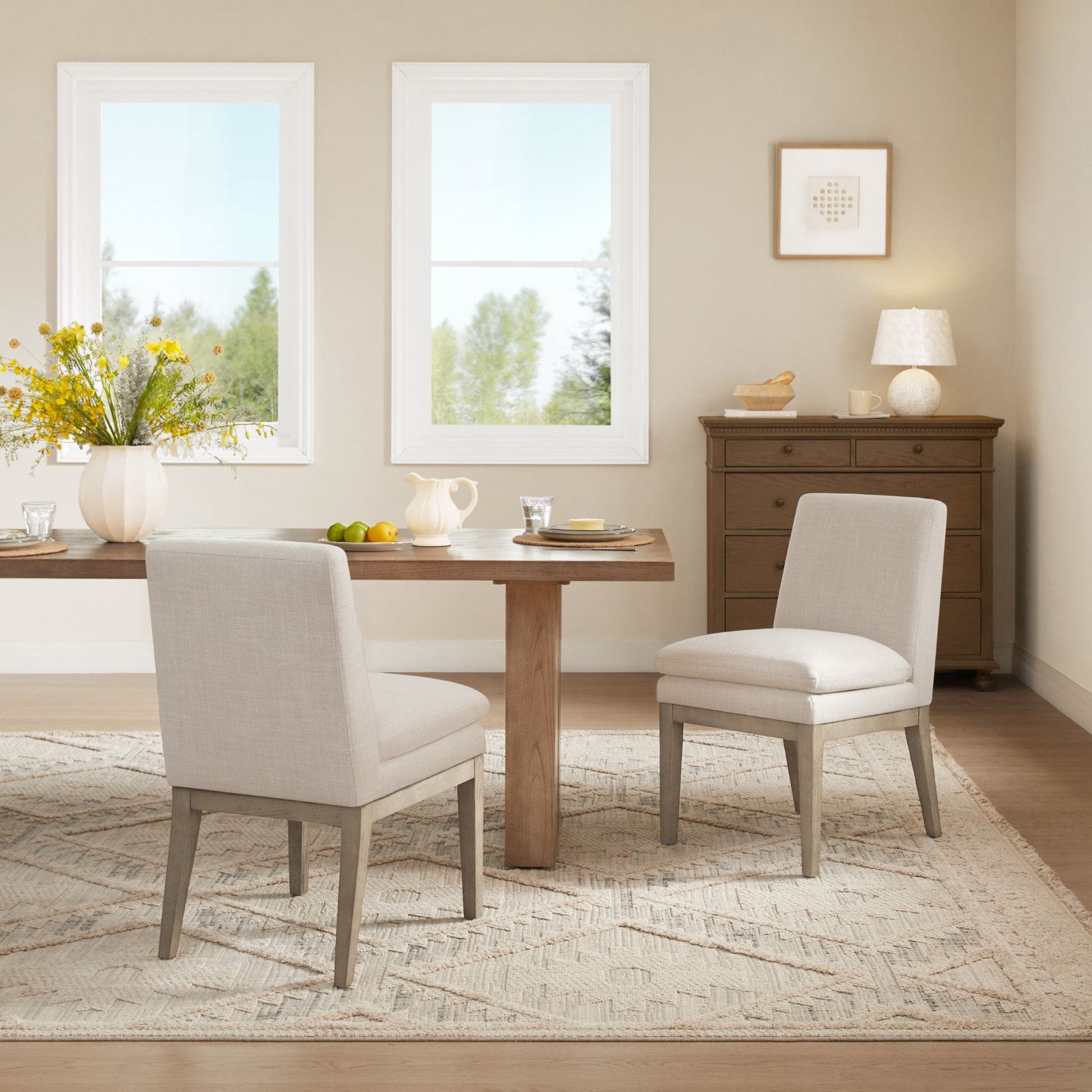 Bethea Oak Parsons Chair, Effie Linen Performance Linen