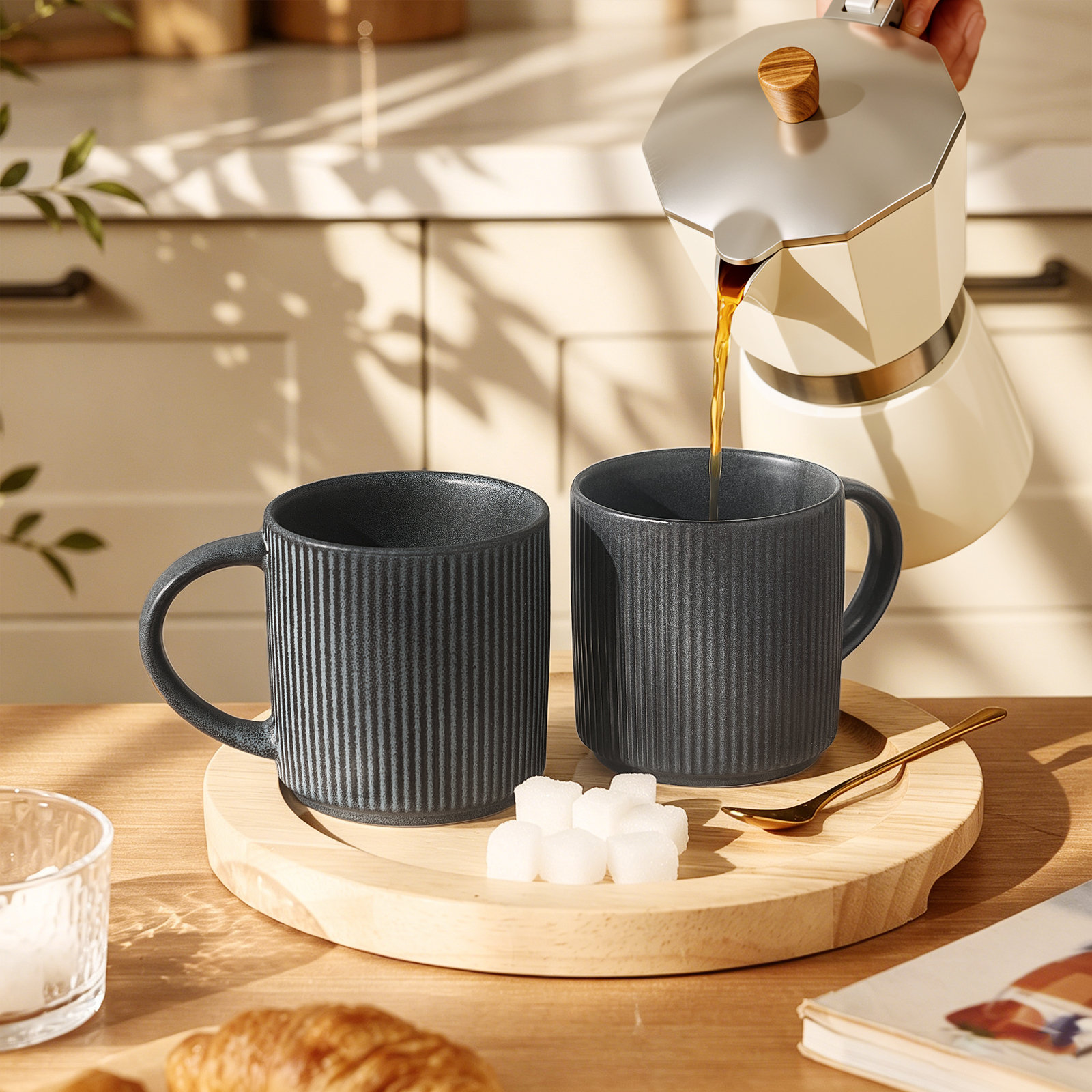 Azal Stoneware Coffee Cup, 16 oz, Matte Dark Charcoal