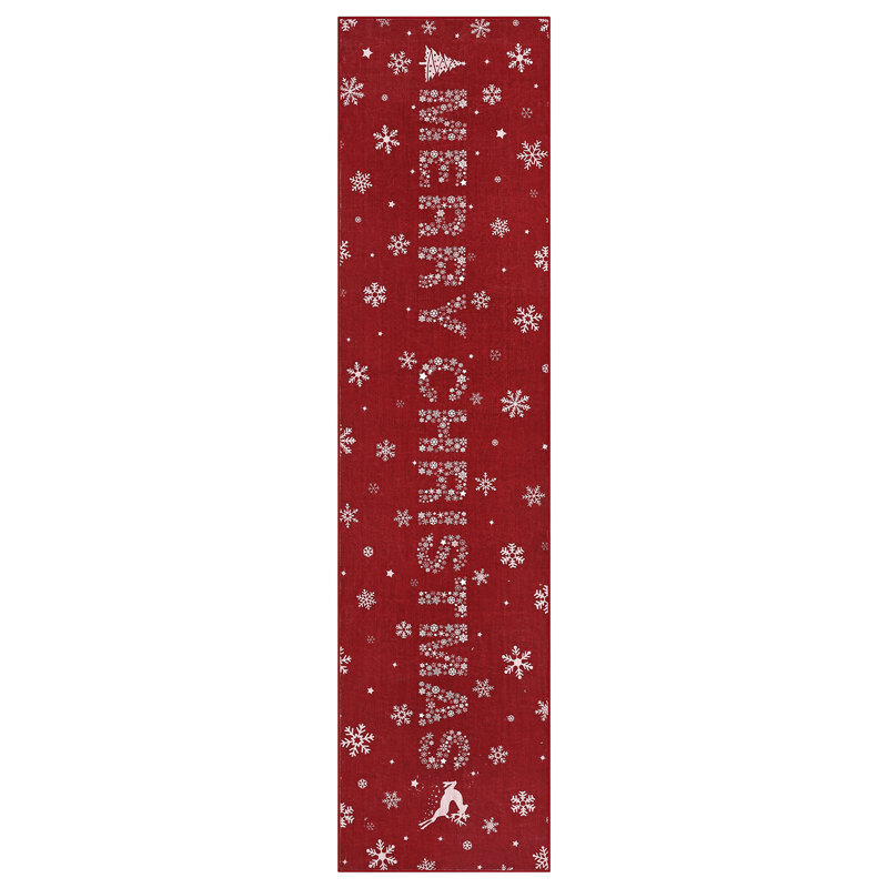 Christmas Runner Rug 2'x8' Snowflake Washable Rug Runners for Hallways Non Slip Soft Red Kitchen Runner Rugs for Bedroom Laundry Room