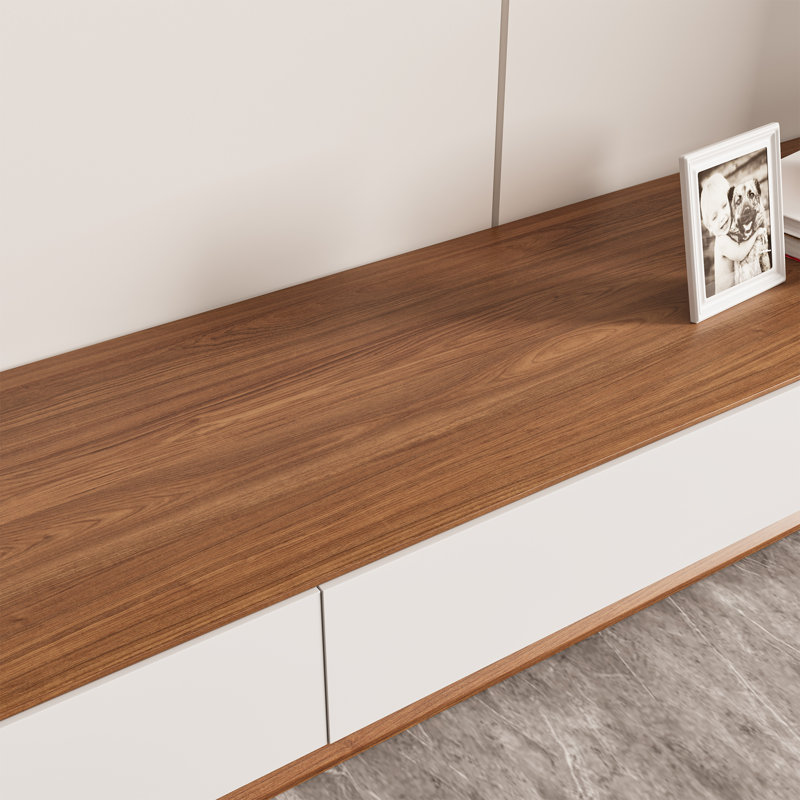  Meuble télé moderne, console média en bois manufacturé massif avec 4 tiroirs, entièrement assemblé, Blanc