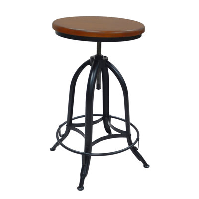 30" Chestnut Swivel Backless Adjustable Height Bar Chair With Footrest