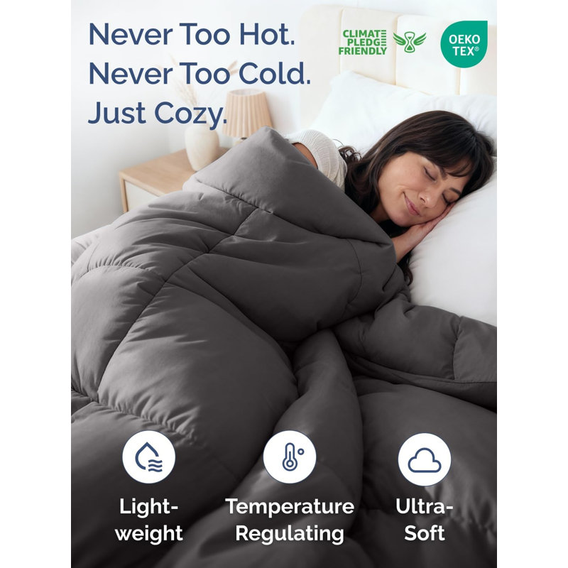 Premium Quality Goose Down Alternative Comforter - Warm & Lightweight, King, Dark Gray/French Gray
