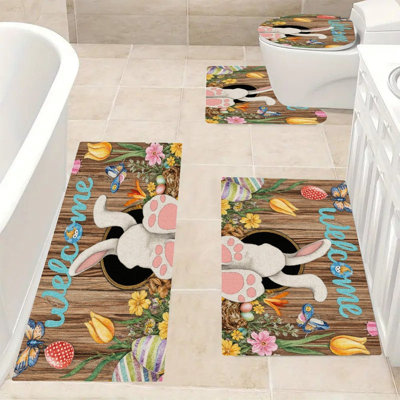 Welcome Easter Bunny Butt, Bath Rug Set of 4 for Bathtub, Sink