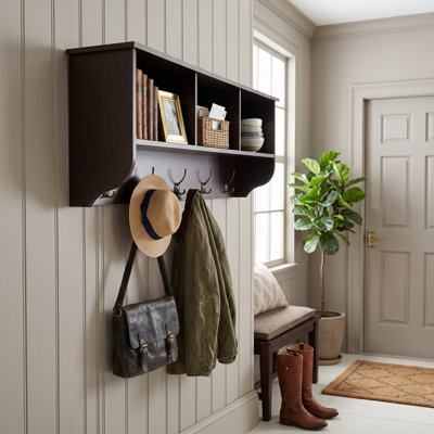 Elegant Brown Wall-Mounted Coat Rack With Storage And 4 Hanging Hooks