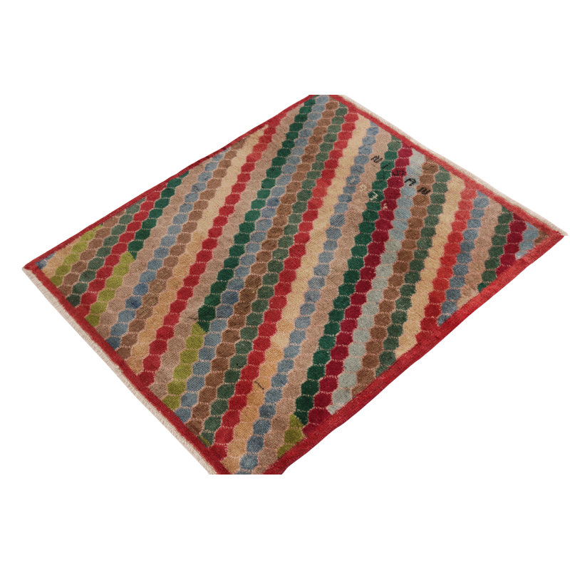 Pasha Wool Geometric Area Rug in Red/Green/Beige